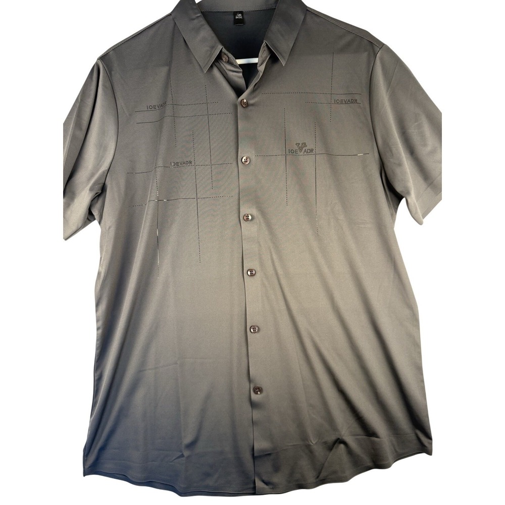 LOEVADR Men Gray Button Up Shirt Short Sleeve Stretch Casual Graphic Size 120